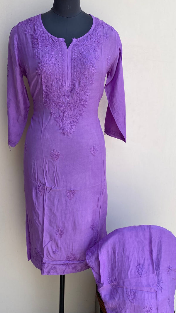 Lucknowi Chikankari Co-ord Set Purple Muslin Cotton With Self Work