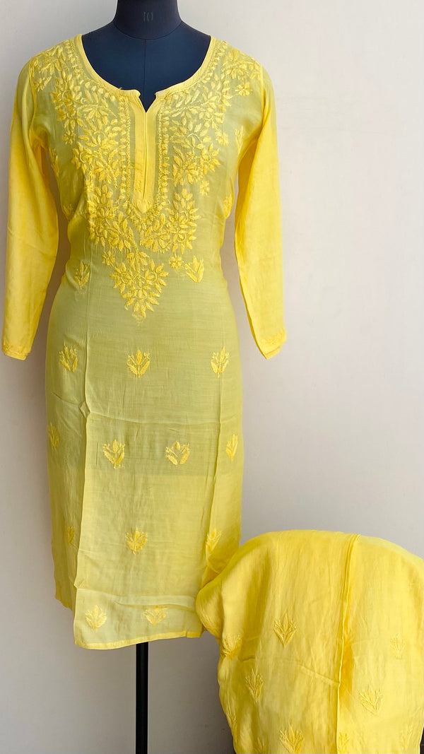Lucknowi Chikankari Co-ord Set Yellow Muslin Cotton With Self Work
