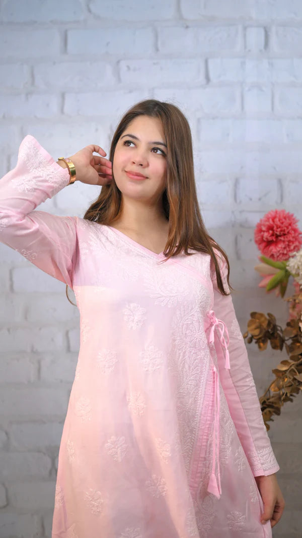 Lucknowi Chikankari Angrakha Kurti Cotton