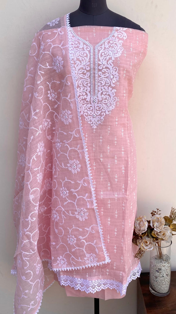 Designer Embroidered Suit Length 3 Piece Peach Kota