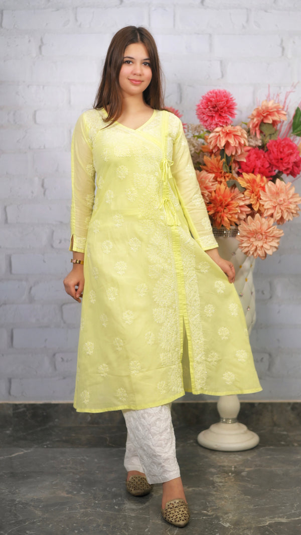 Lucknowi Chikankari Angrakha Kurti Cotton