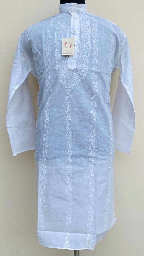 Lucknowi Chikankari Men’s Kurta White Cotton With Jaali Work