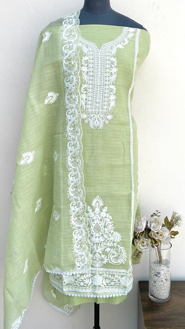 Designer Embroidered Suit Length 3 Piece Green Kota