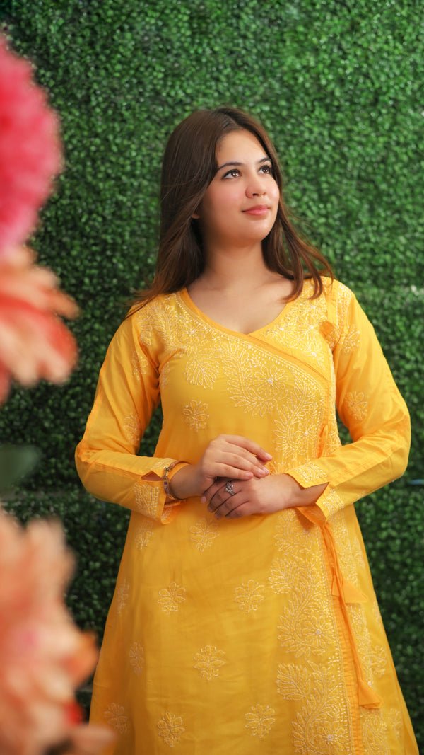 Lucknowi Chikankari Angrakha Kurti Cotton