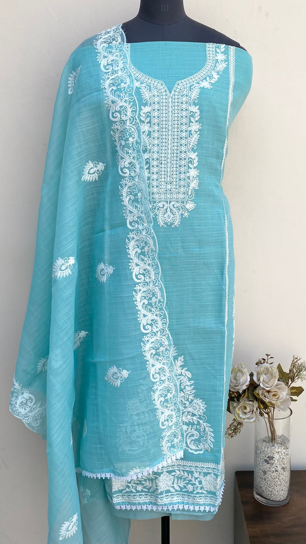 Designer Embroidered Suit Length 3 Piece Blue Kota