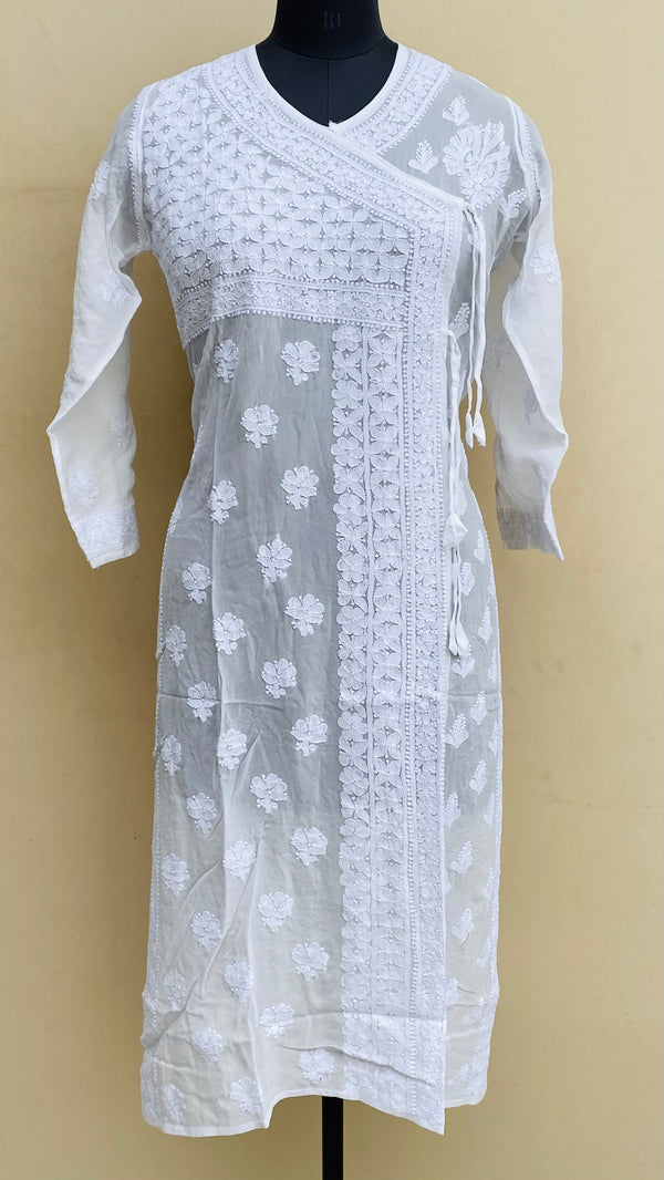 Lucknowi Chikankari Angrakha Kurti White Pure Georgette