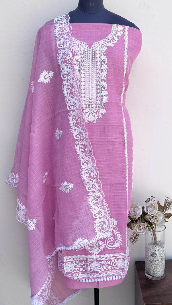 Designer Embroidered Suit Length 3 Piece Pink Kota