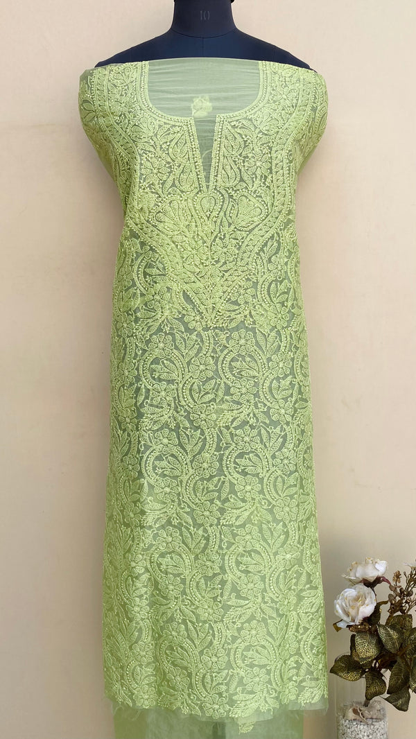 Lucknowi Chikankari Kurta Length Green Organza