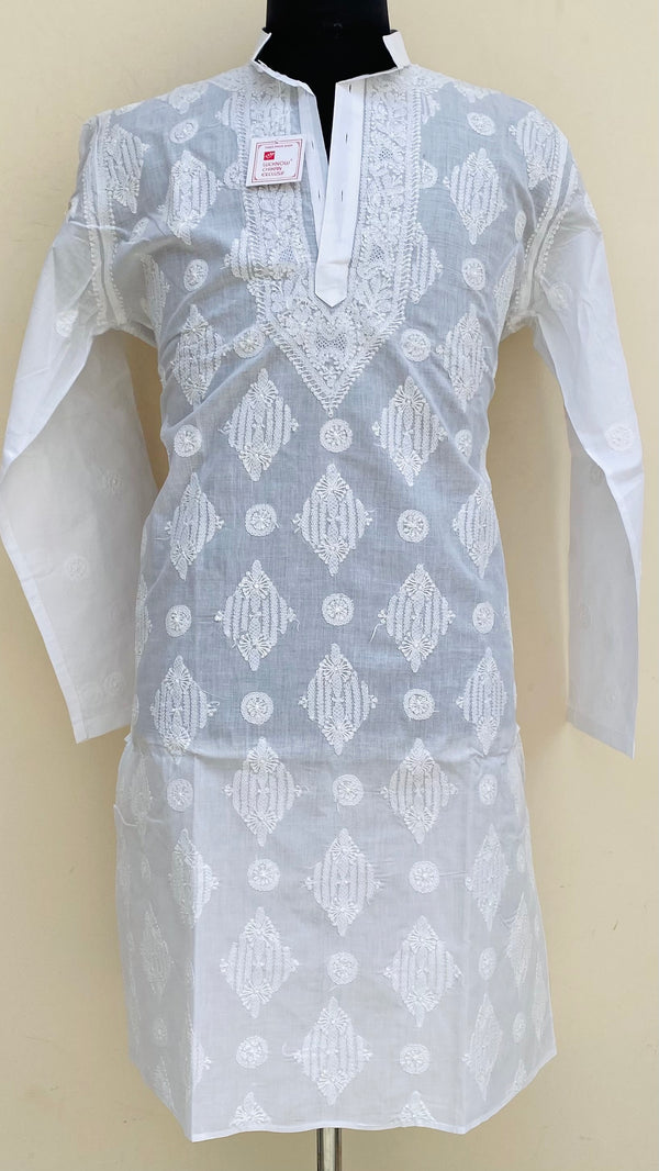 Lucknowi Chikankari Men’s Kurta White Cotton With Jaali Work
