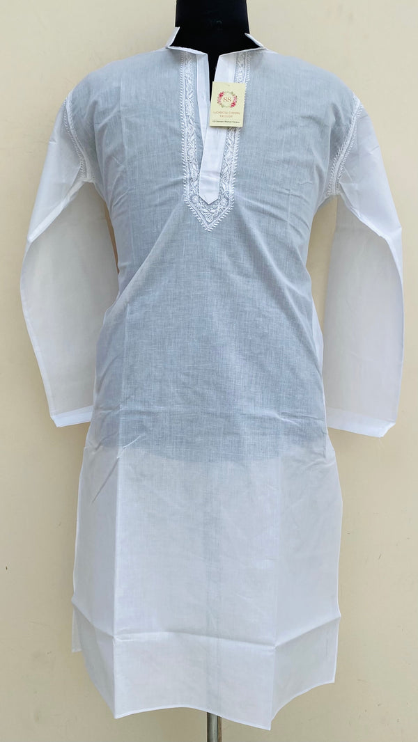 Lucknowi Chikankari Men’s Kurta White Cotton With Jaali Work