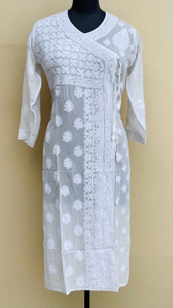 Lucknowi Chikankari Angrakha Kurti White Pure Georgette