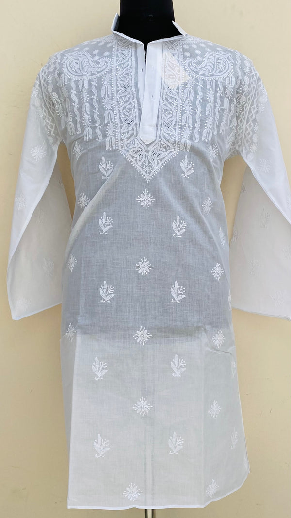 Lucknowi Chikankari Men’s Kurta White Cotton With Jaali Work