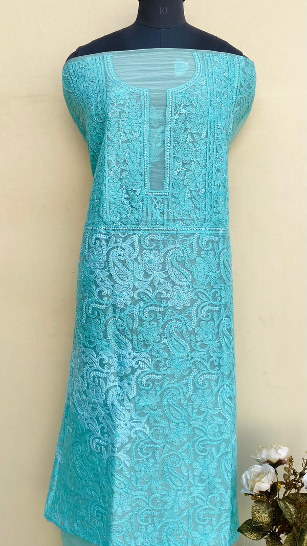 Lucknowi Chikankari Kurta Length Sea Green Organza