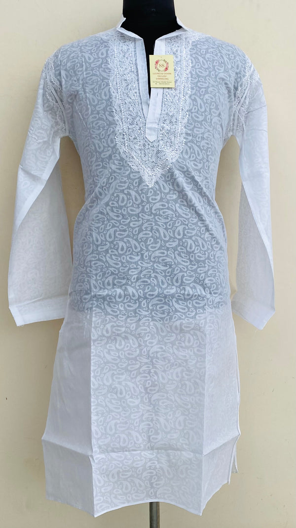 Lucknowi Chikankari Men’s Kurta White Cotton With Jaali Work