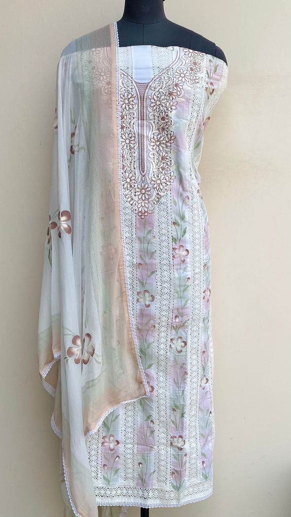 Designer Embroidered Suit Length 3 Piece Off White Mal Cotton