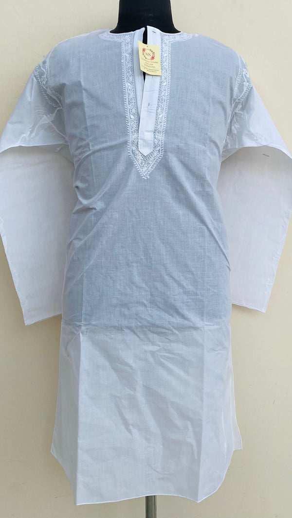 Lucknowi Chikankari Men’s Kurta White Cotton With Jaali & Applique Work