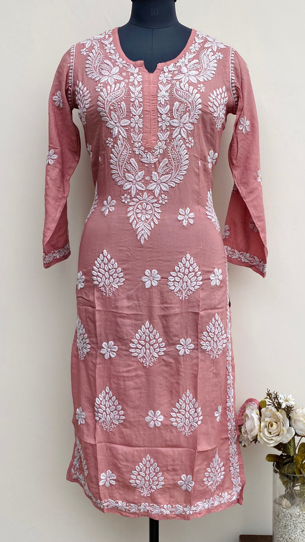 Lucknowi Chikankari Kurti Copper Modal Cotton With Mukaish Work