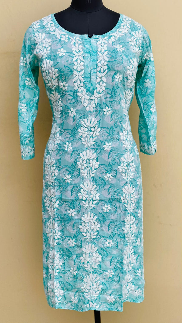 Lucknowi Chikankari Printed Kurti Sea Green Mulmul Cotton