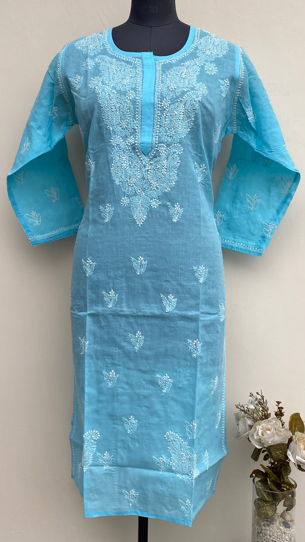 Lucknowi Chikankari Kurti Blue Cotton