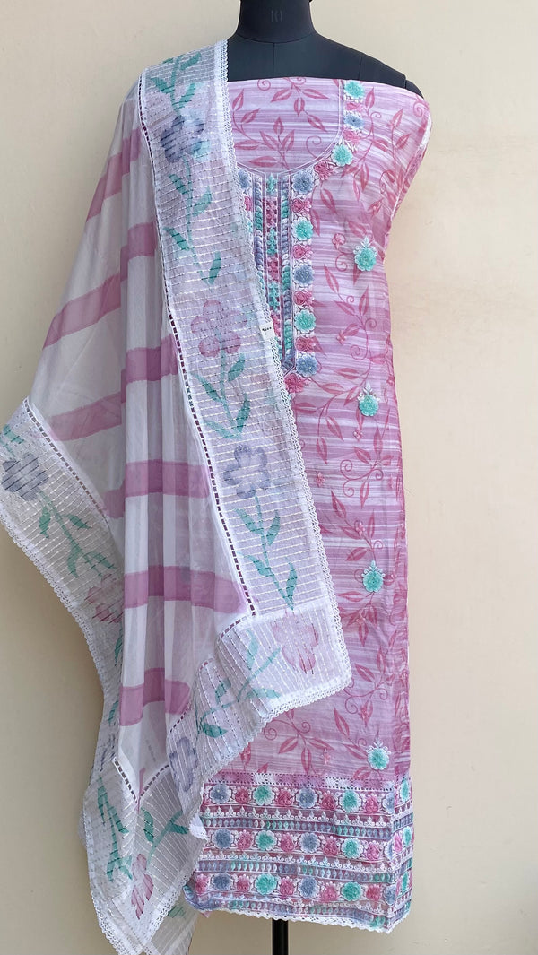 Designer Embroidered Suit Length 3 Piece Onion Pink Organza With Sequence Work