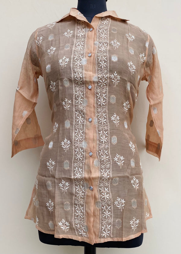 Lucknowi Chikankari Short Kurti Copper Mal Chanderi