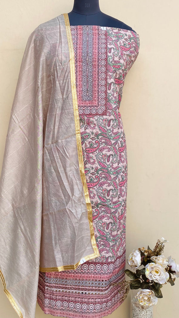 Designer Embroidered Suit Length 3 Piece Multicolor Cotton