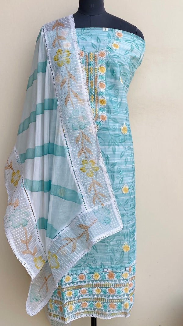 Designer Embroidered Suit Length 3 Piece Sea Green Organza With Sequence Work