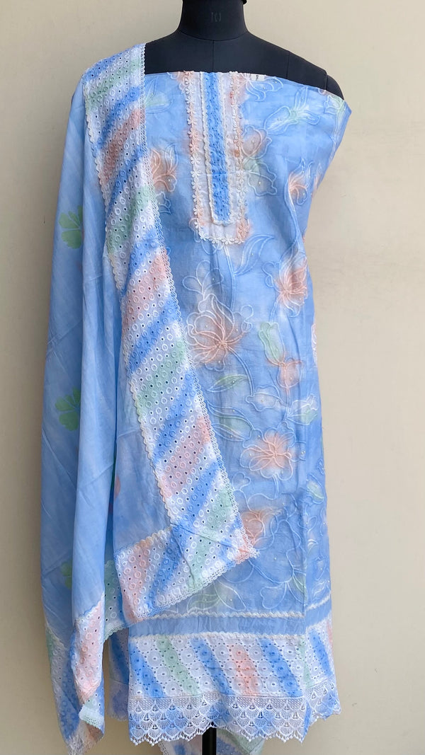 Designer Embroidered Suit Length 3 Piece Blue Organza With Pearl Work
