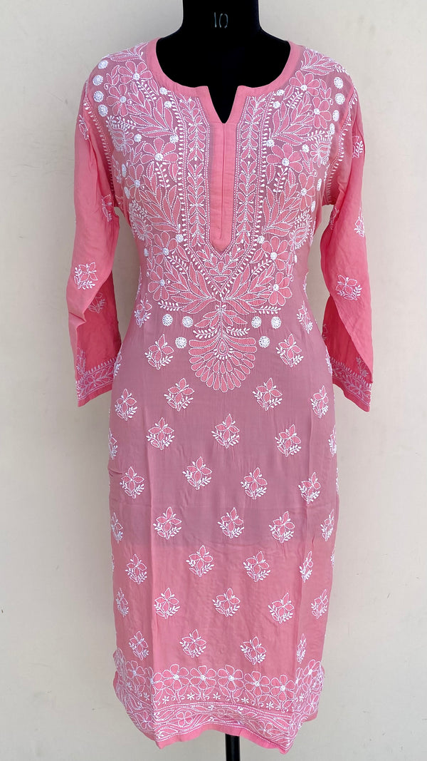 Lucknowi Chikankari Kurti Pink Muslin Cotton