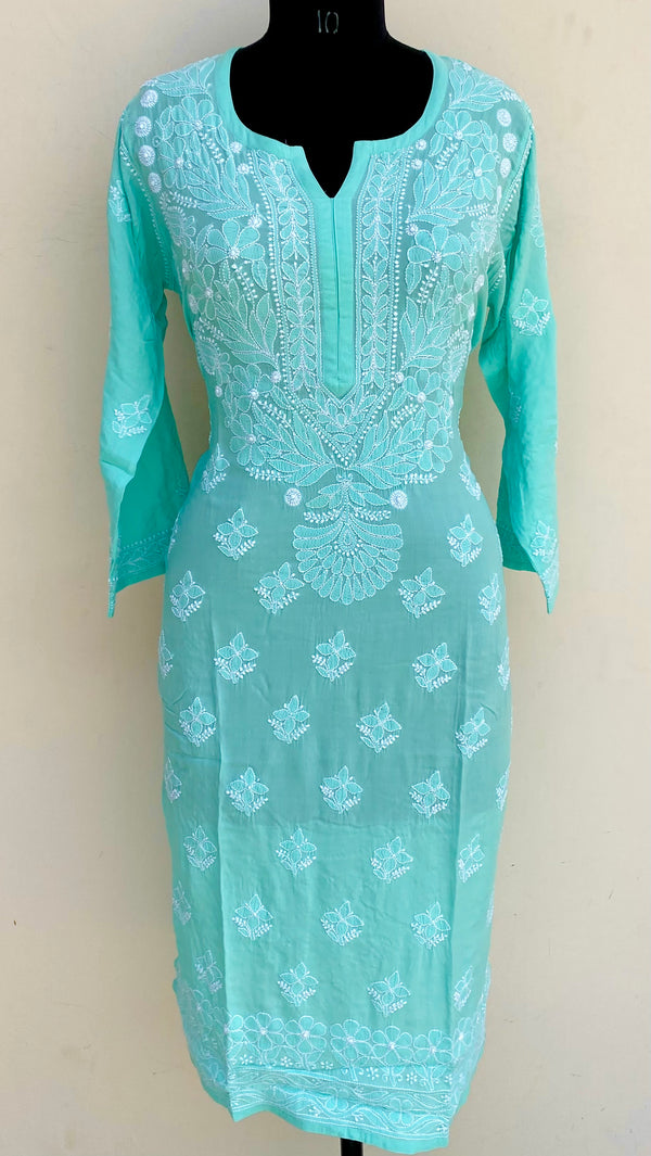 Lucknowi Chikankari Kurti Sea Green Muslin Cotton