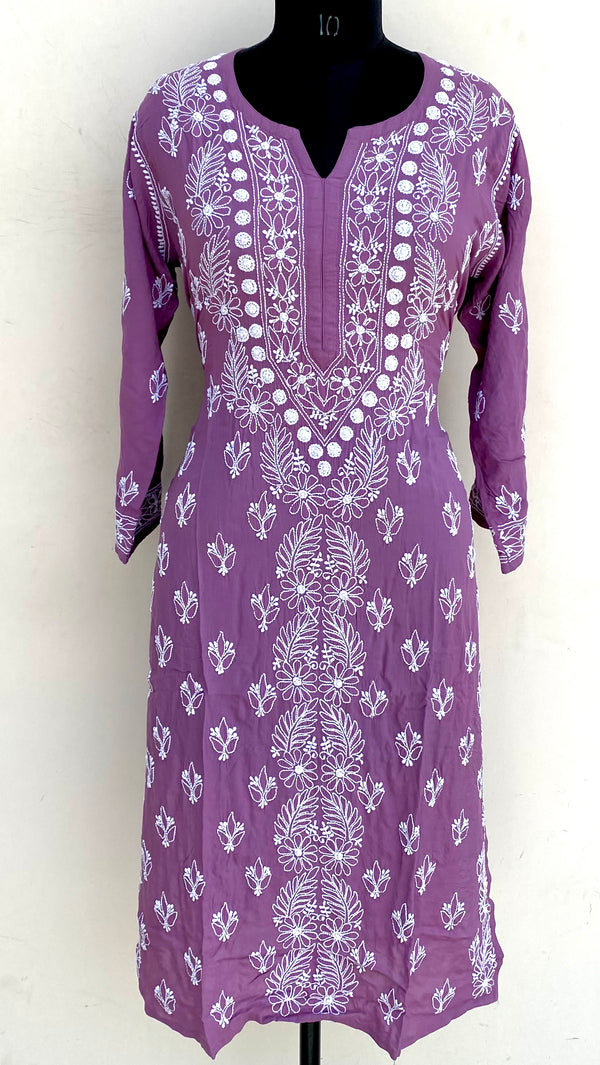 Lucknowi Chikankari Kurti Purple Muslin Cotton