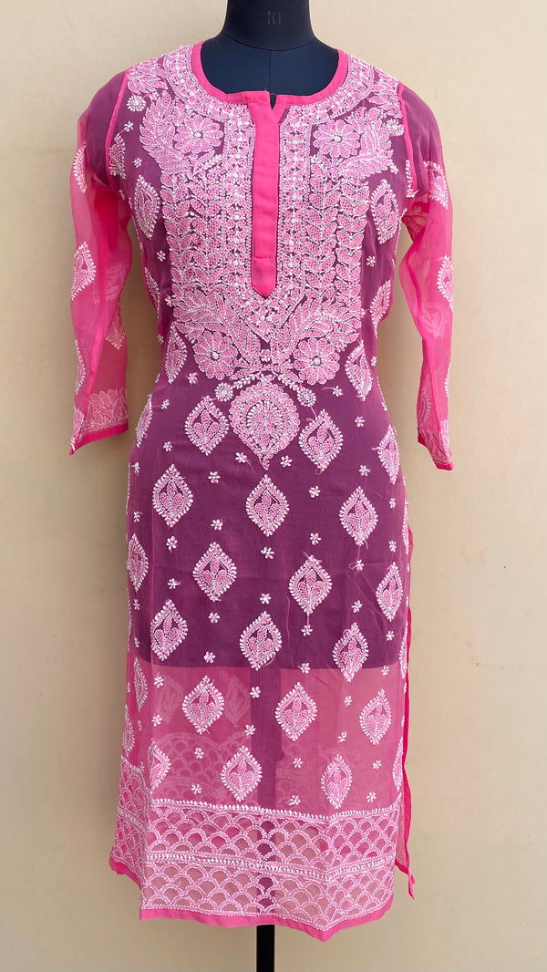 Lucknowi Chikankari Kurti Pink Georgette