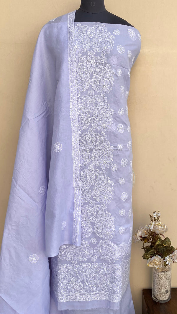 Lucknowi Chikankari Suit Length 3 Piece Purple Cotton With Embroidered Cotton Dupatta