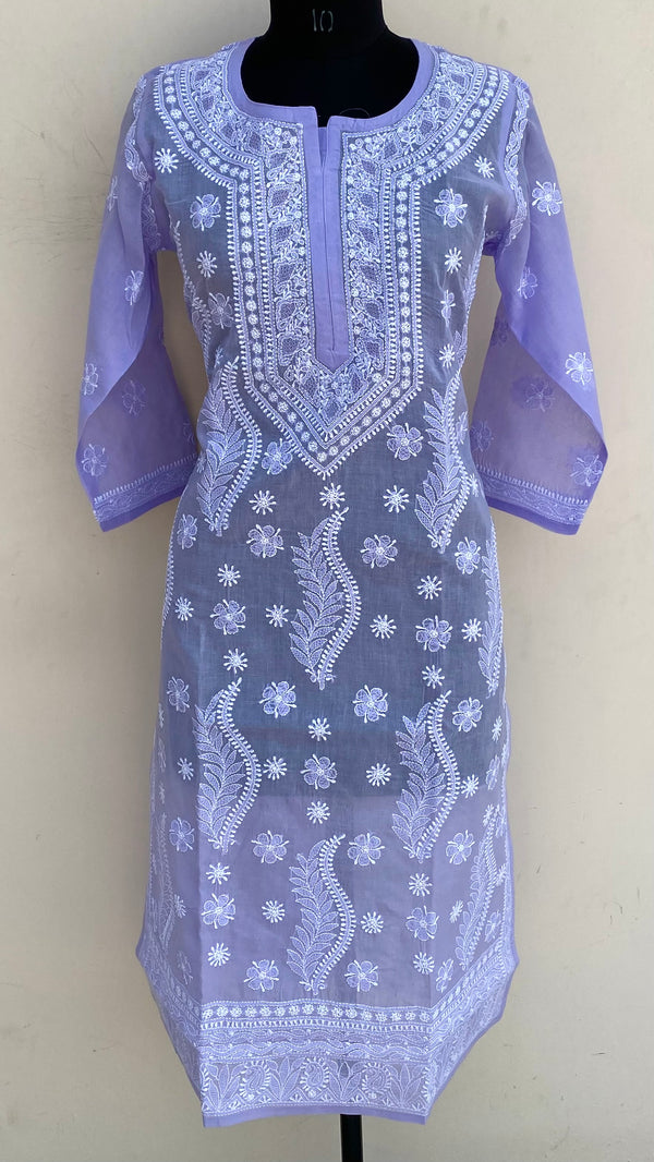 Lucknowi Chikankari Kurti Purple Cotton With Jaali Work