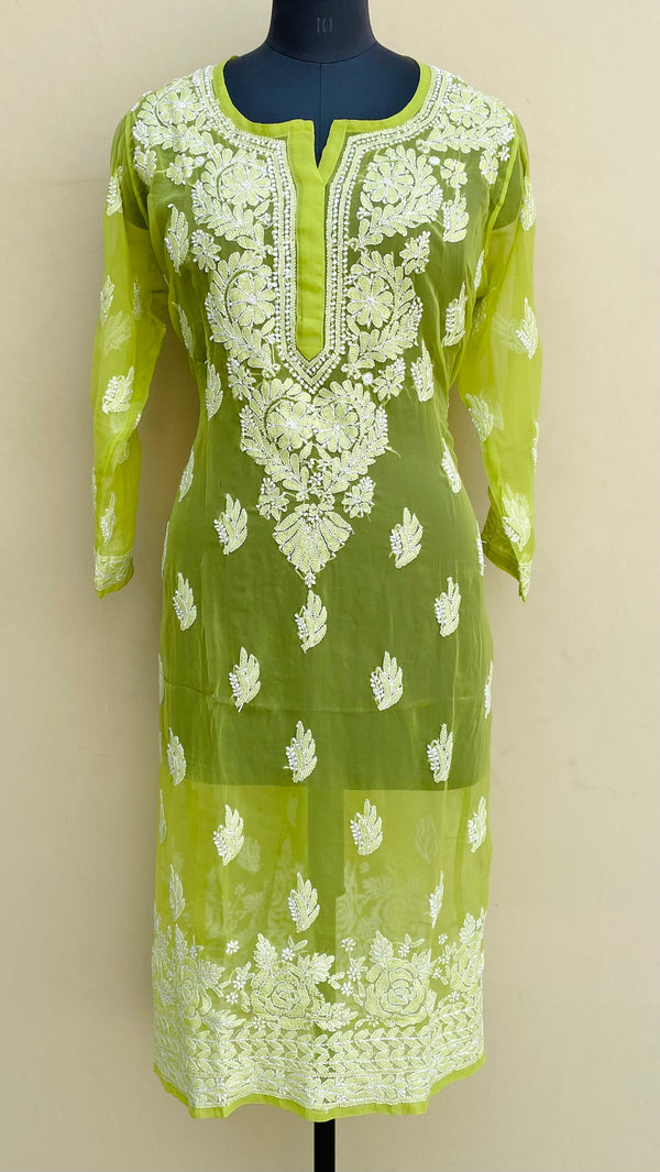 Lucknowi Chikankari Kurti Parrot Green Georgette