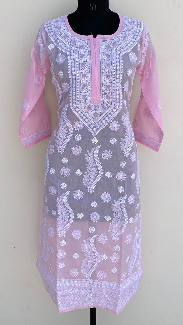 Lucknowi Chikankari Kurti Pink Cotton With Jaali Work