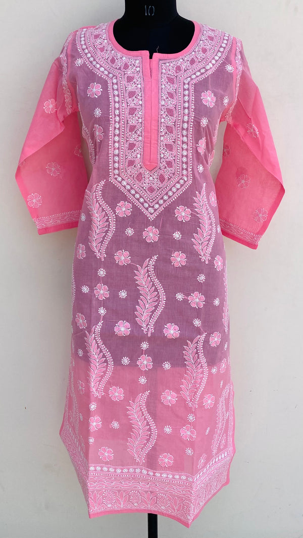 Lucknowi Chikankari Kurti Pink Cotton With Jaali Work