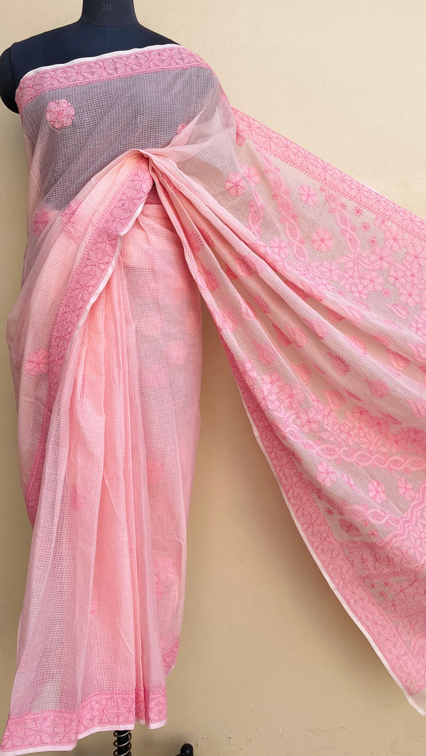 Lucknowi Chikankari Saree Pink Kota