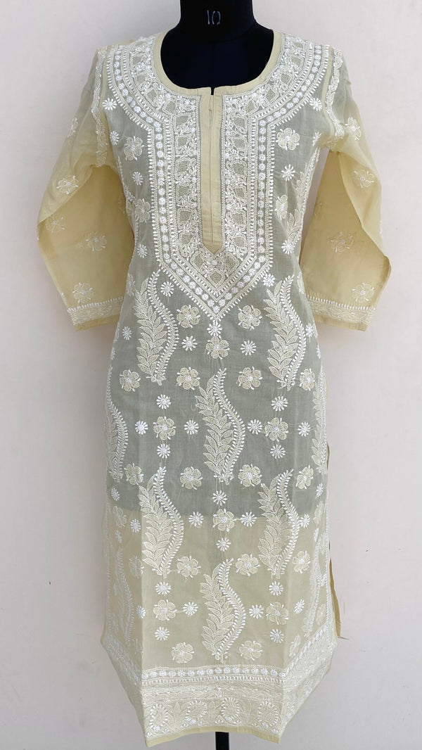 Lucknowi Chikankari Kurti Beige Cotton With Jaali Work