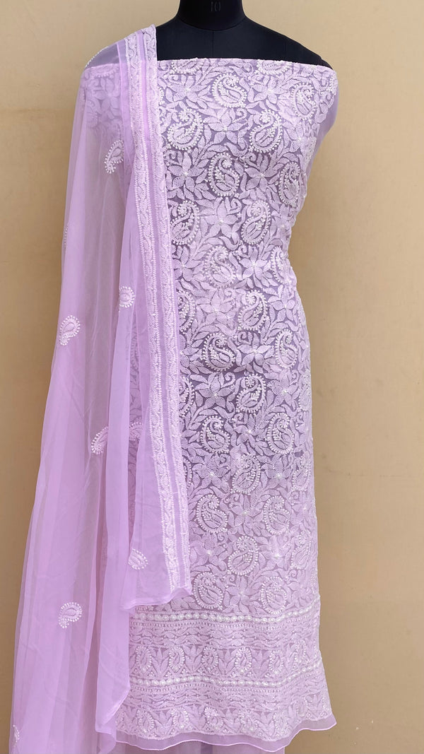 Lucknowi Chikankari Suit Length 3 Piece Pink Georgette