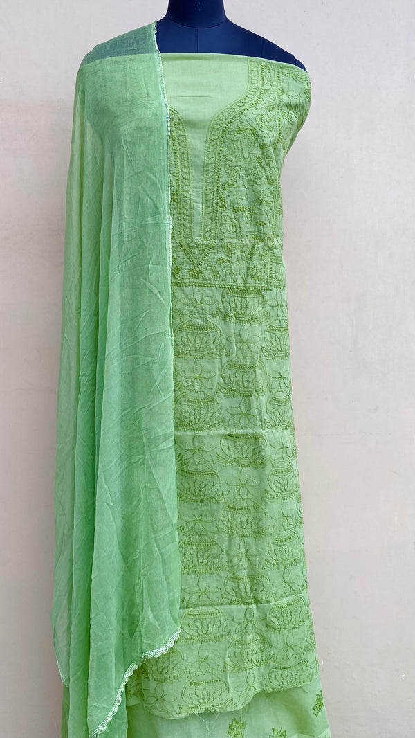 Luchnowi Chikankari Suit Length 3 Piece Green Cotton