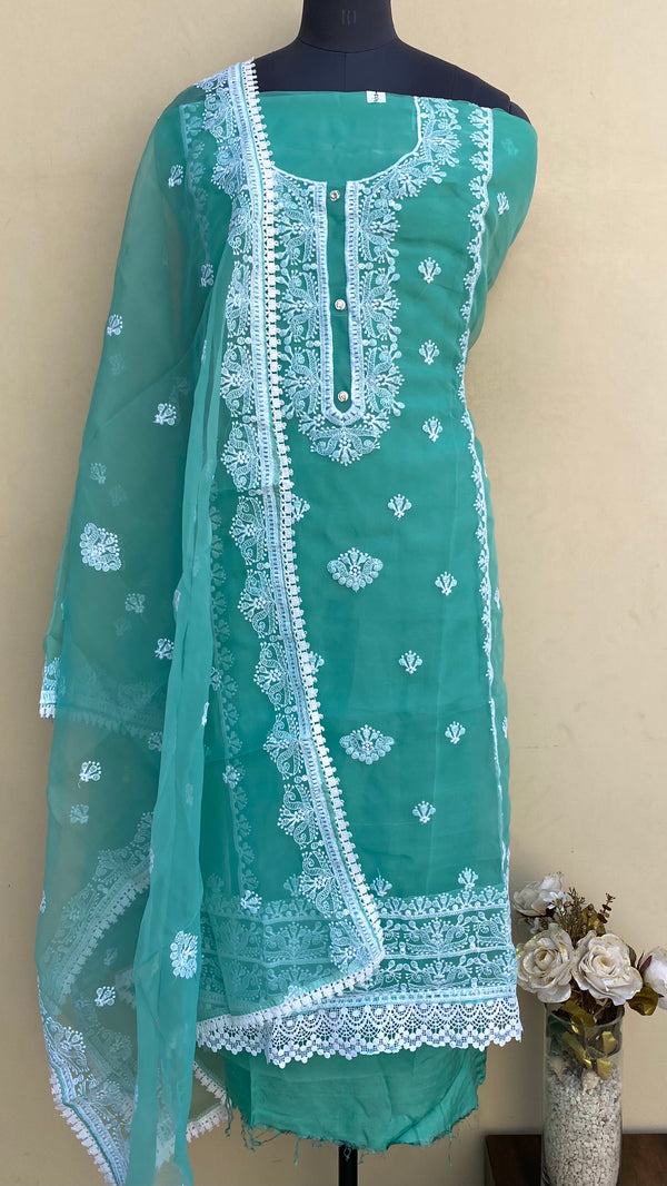 Designer Embroidered Suit Length 3 Piece Sea Green Organza