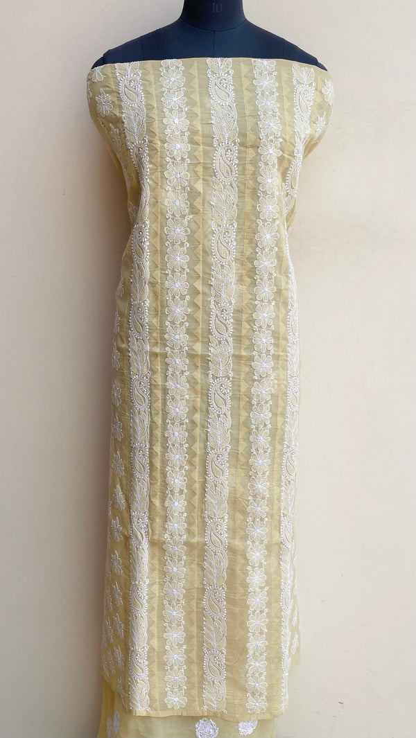 Lucknowi Chikankari Suit Length 2 Piece Beige Cotton With Applique Work