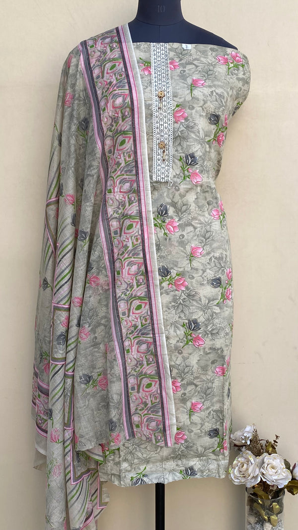 Designer Embroidered Suit Length 3 Piece Gray Mal Cotton