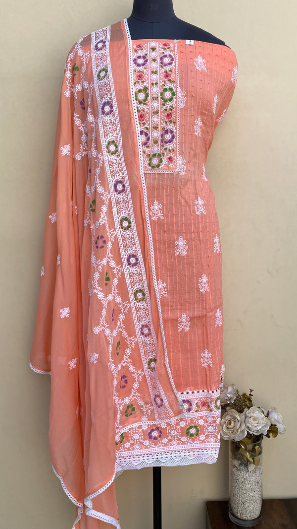 Designer Embroidered Suit Length 3 Piece Peach Mal Cotton