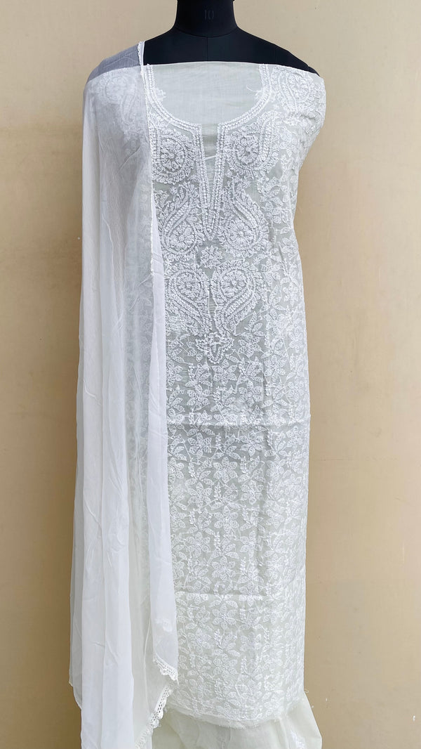 Luchnowi Chikankari Suit Length 3 Piece Cream Cotton