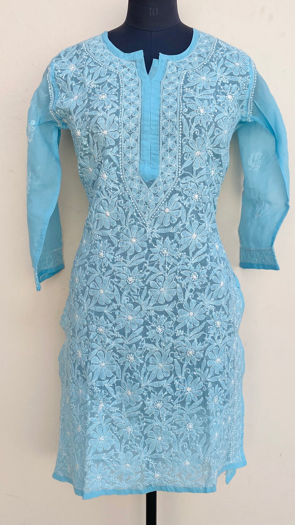 Lucknowi Chikankari Kurti Blue Cotton