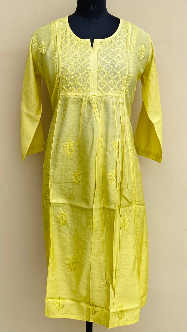 Lucknowi Chikankari Ombre Kurti Yellow Mal Chanderi With Self & 3D Work