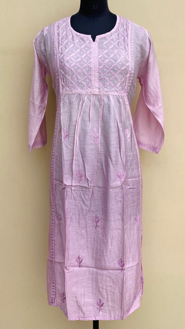 Lucknowi Chikankari Kurti Purple Mal Chanderi With Self & 3D Work