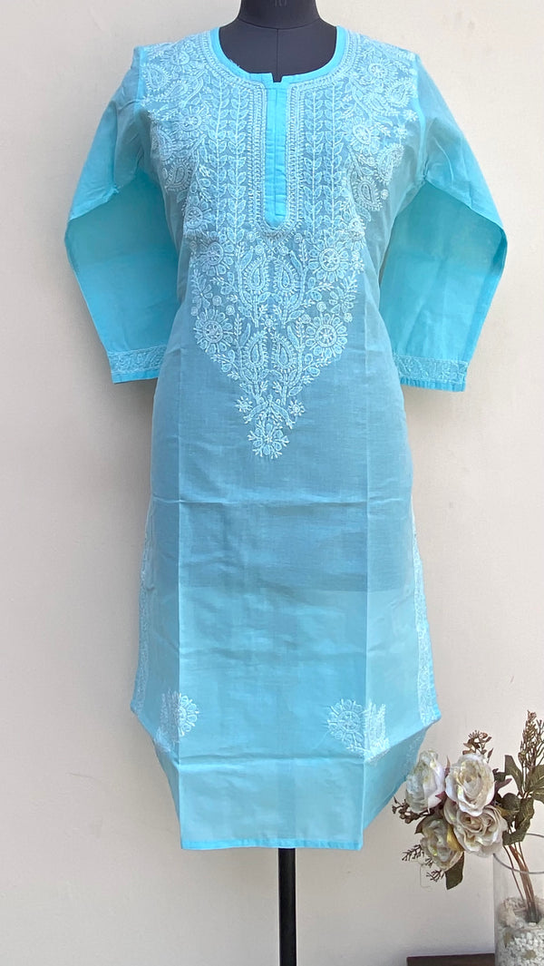 Lucknowi Chikankari Kurti Blue Cotton
